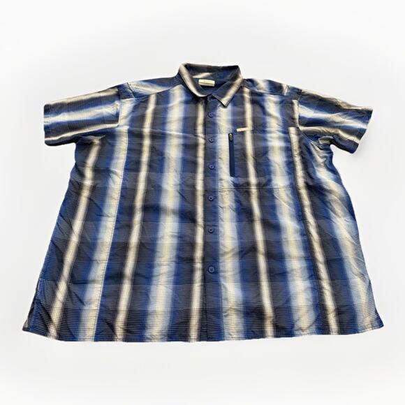 Columbia Mens Blue Omni Shade Vented Button Down Striped Shirt Size XXL XM0786 - Picture 1 of 9